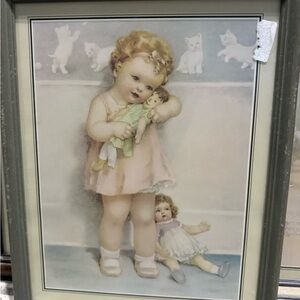 Framed Vintage Style Child and Doll Art Print